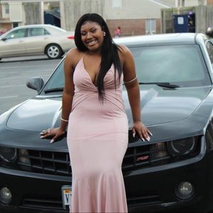 A rose gold prom dress